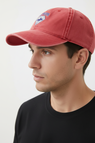 Male model - red cap side profile