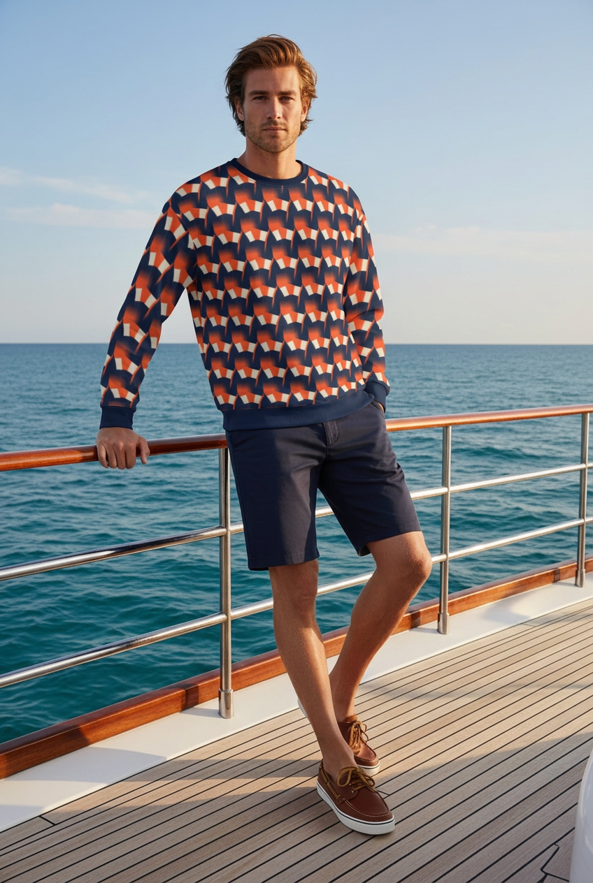 Male yacht-deck sweatshirt editorial