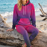 Matching tropical hoodie and joggers beach look