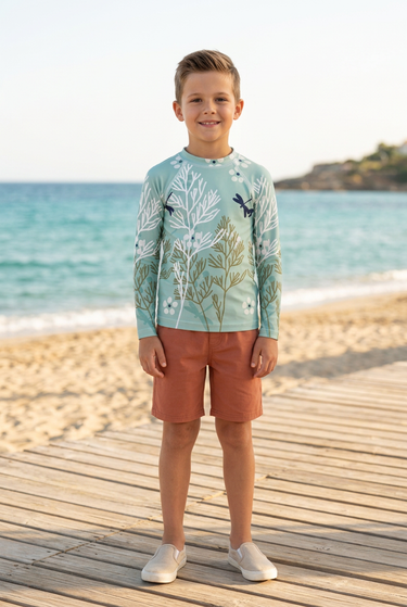 Mint botanical rash guard editorial look