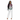 Model with braided hair in tropical floral zip hoodie with white wide-leg trousers