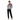 Model with short hair in tropical floral zip hoodie with tailored trousers and heels
