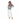Model with short hair in tropical floral zip hoodie with white wide-leg trousers