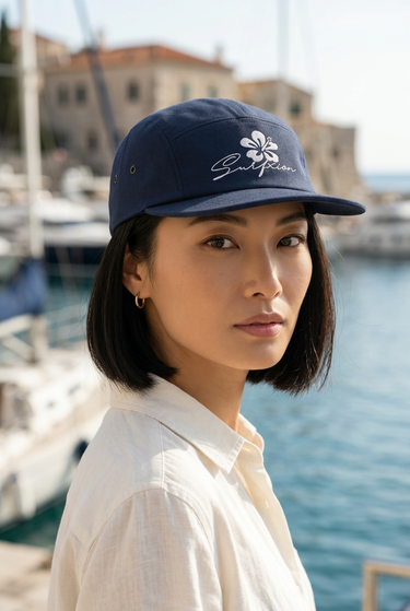 Navy cap editorial look