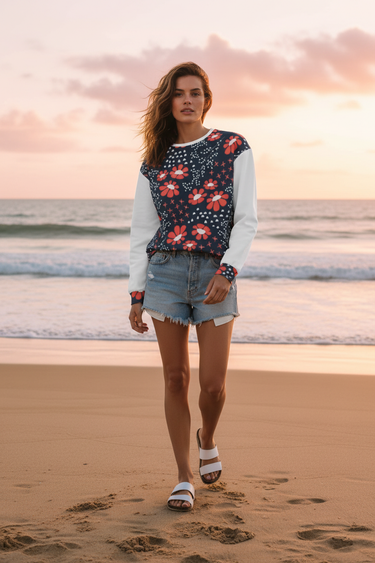 Navy Floral Sweatshirt – Beach Sunrise