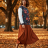 Navy Floral Sweatshirt – Rust Midi Skirt