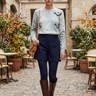 Navy shorts café editorial