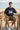 Navy tee with olive shorts
