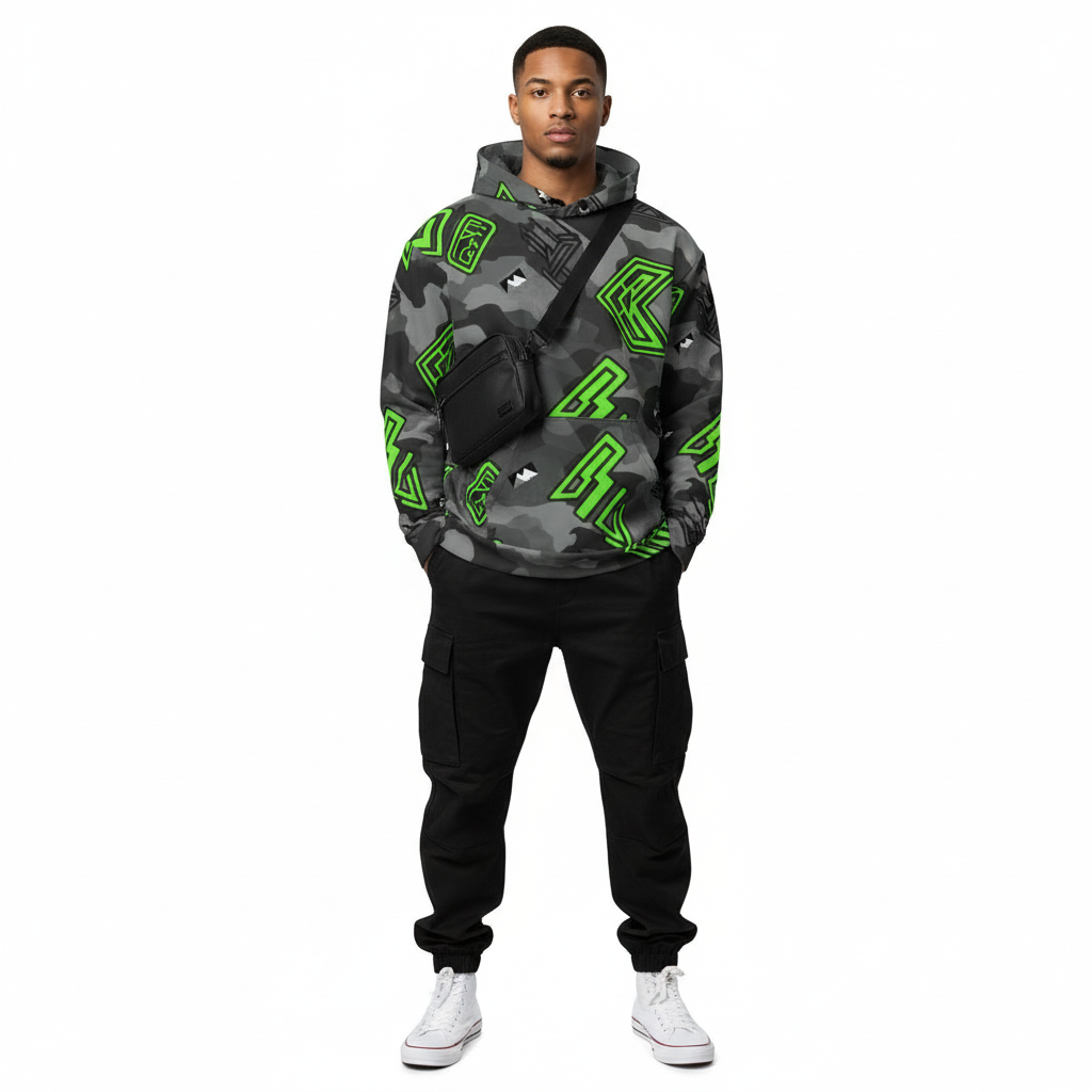 Neon Camo Hoodie Streetwear Look
