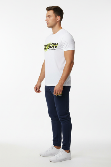 ODEYSON tee with navy joggers side