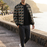 Open bomber jacket with charcoal joggers