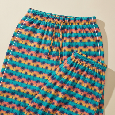 Palm-print pajama pants waistband close-up