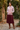 Pink hoodie with burgundy midi skirt