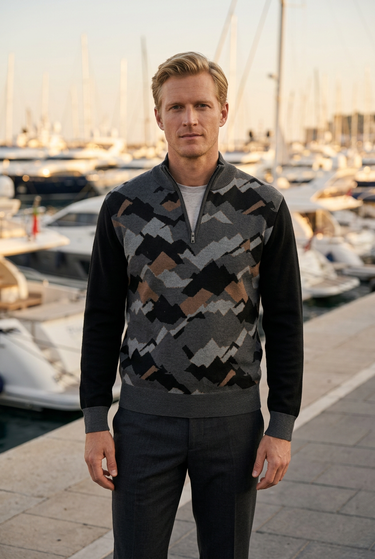 Quarter-zip marina detail portrait