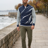 Quarter-zip with olive chinos