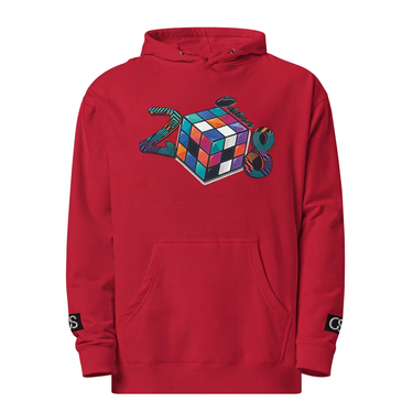 Red hoodie product close-up