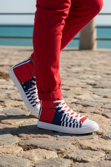 Red joggers promenade