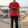 Red T-shirt coastal skatepark editorial