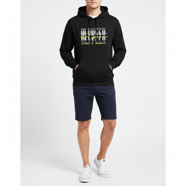 Relaxed everyday - black hoodie with navy shorts