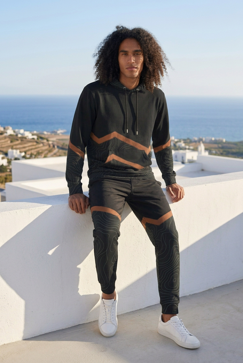 Relaxed seated pose on the seaside rooftop