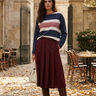 Riviera Stripe with burgundy skirt