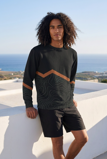 Seaside rooftop sweatshirt look
