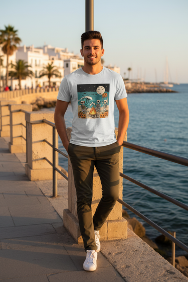 Skeleton Bonfire Tee – Silver, Male Coastal