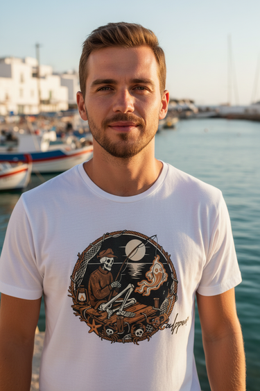Skeleton Fisherman Tee – White, Harbor