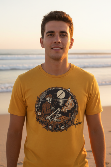 Skeleton Fisherman Tee – Yellow Gold, Sunrise Beach