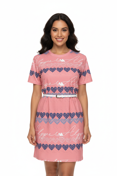 T-Shirt Dress with White Belt - Front