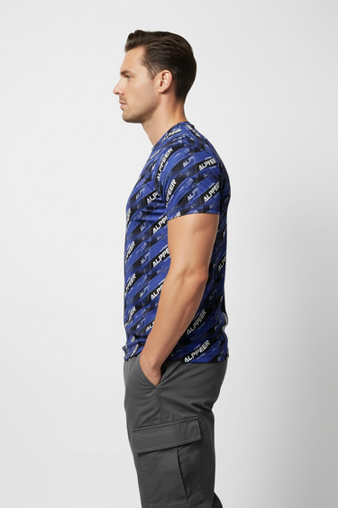 T-shirt with charcoal cargo pants side