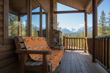 Throw blanket on wooden porch bench