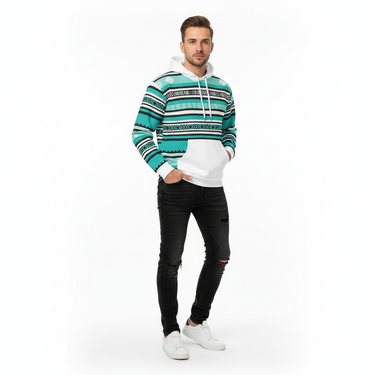 Turquoise Tribal Hoodie Black Jeans Male