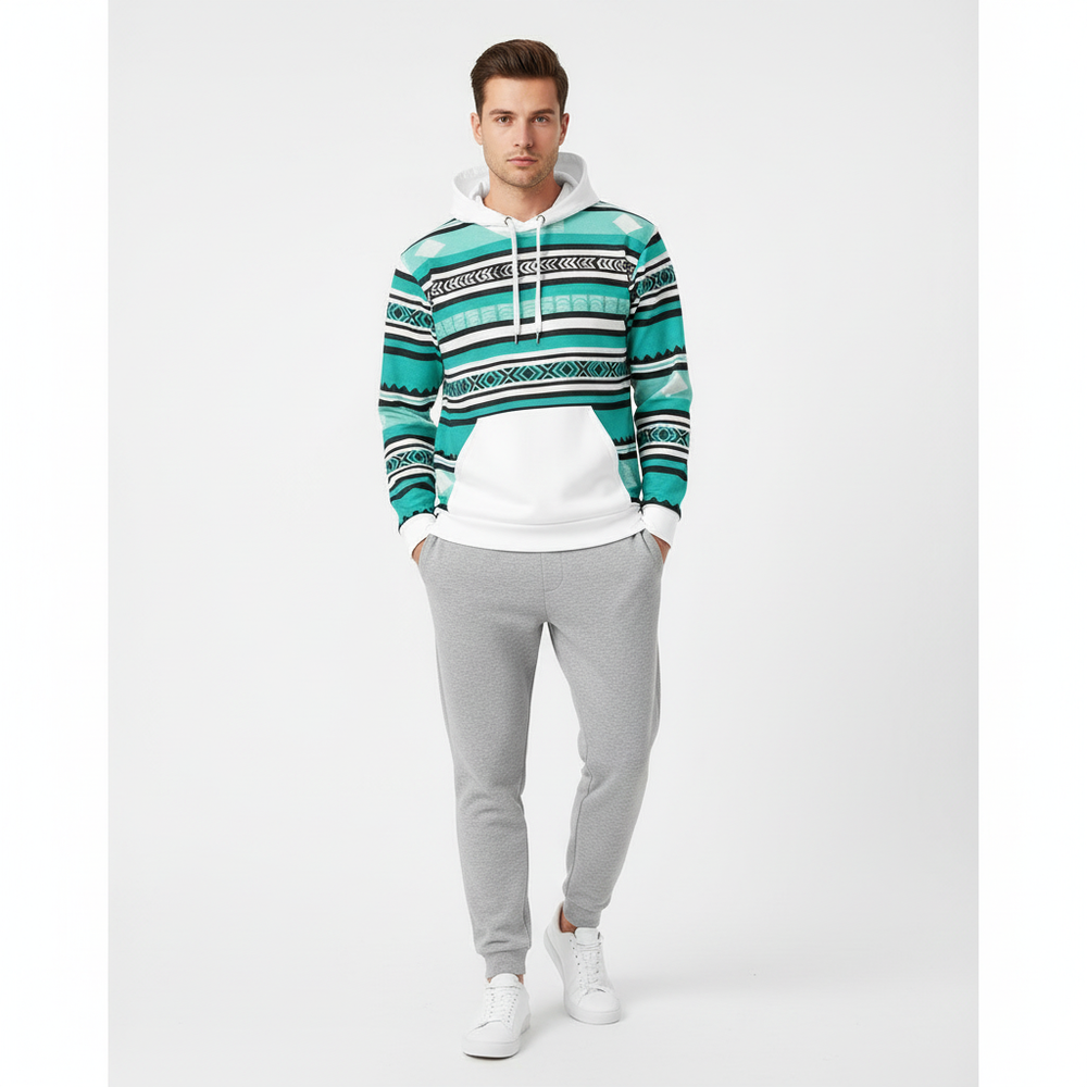 Turquoise Tribal Hoodie Grey Sweatpants Male