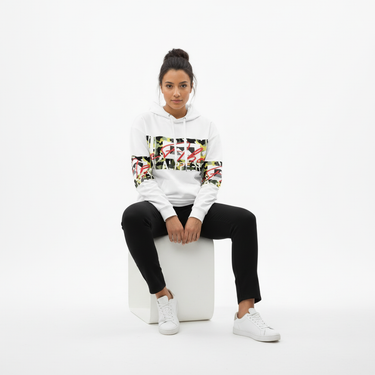White ALPPEER hoodie - Latina female model