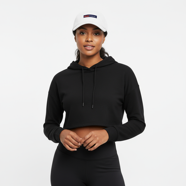 White cap with black activewear - close-up