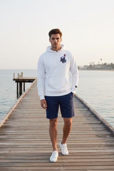White hoodie front editorial
