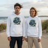 White hoodies, coastal beach editorial
