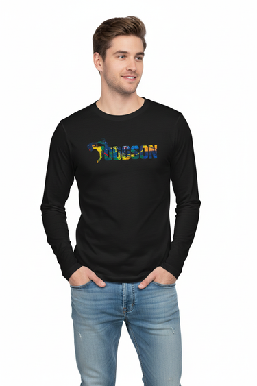 White model in black crew