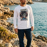 White ODDSON long-sleeve tee with dark denim