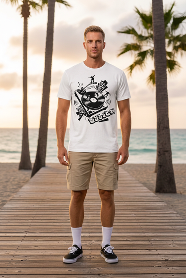 White T-shirt with cargo shorts