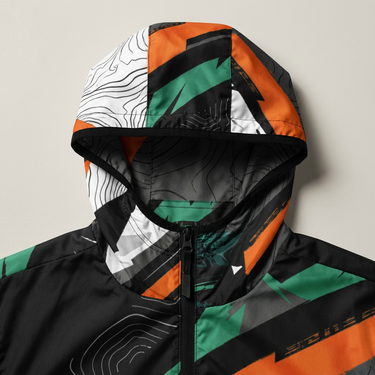 Windbreaker hood and neckline close-up