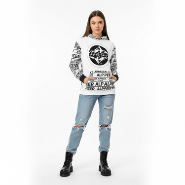 Woman in Alppeer hoodie with denim